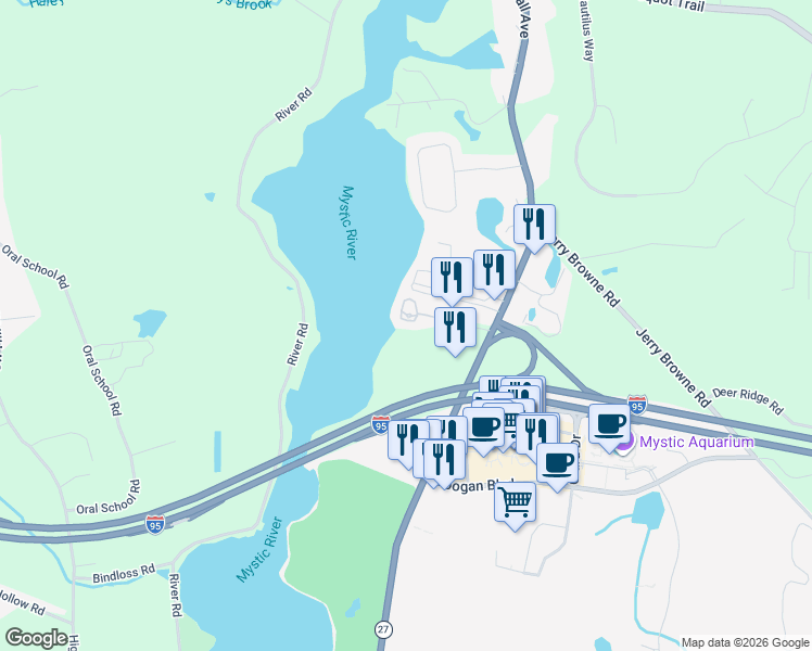 map of restaurants, bars, coffee shops, grocery stores, and more near 24 Whitehall Landing in Stonington