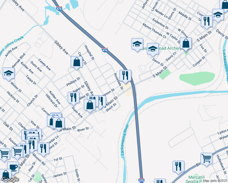 map of restaurants, bars, coffee shops, grocery stores, and more near 108 Hospital Street in Taylor