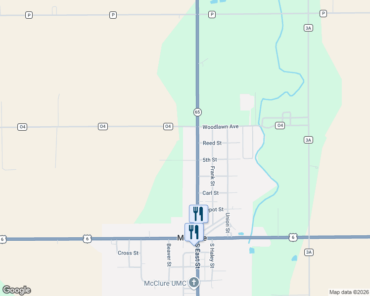map of restaurants, bars, coffee shops, grocery stores, and more near in McClure
