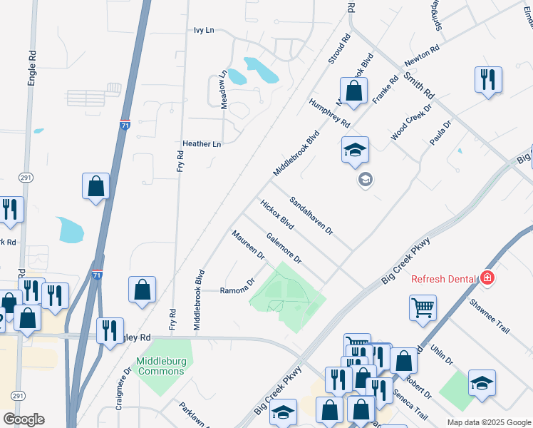 map of restaurants, bars, coffee shops, grocery stores, and more near 15793 Hickox Boulevard in Middleburg Heights