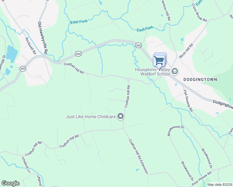 map of restaurants, bars, coffee shops, grocery stores, and more near 132 Codfish Hill Road in Bethel