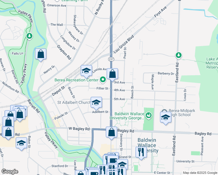 map of restaurants, bars, coffee shops, grocery stores, and more near 447 Front Street in Berea