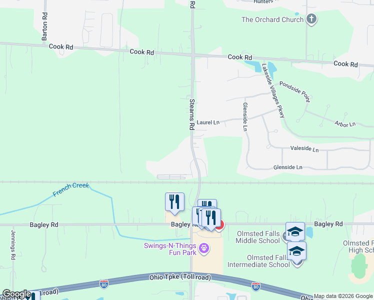 map of restaurants, bars, coffee shops, grocery stores, and more near 7824 Stearns Road in Cuyahoga County