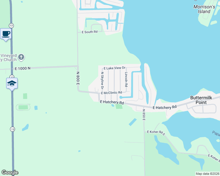 map of restaurants, bars, coffee shops, grocery stores, and more near 9824 North Happiness Drive in Syracuse