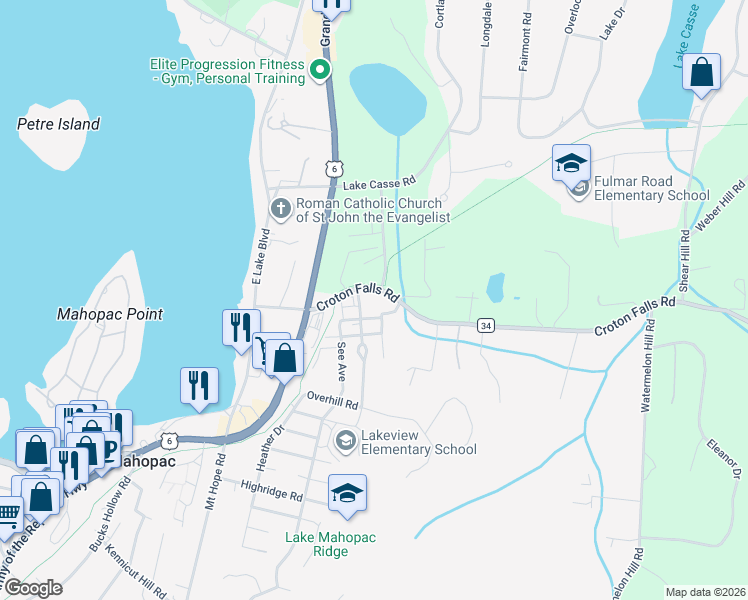 map of restaurants, bars, coffee shops, grocery stores, and more near 60 McAlpin Avenue in Mahopac