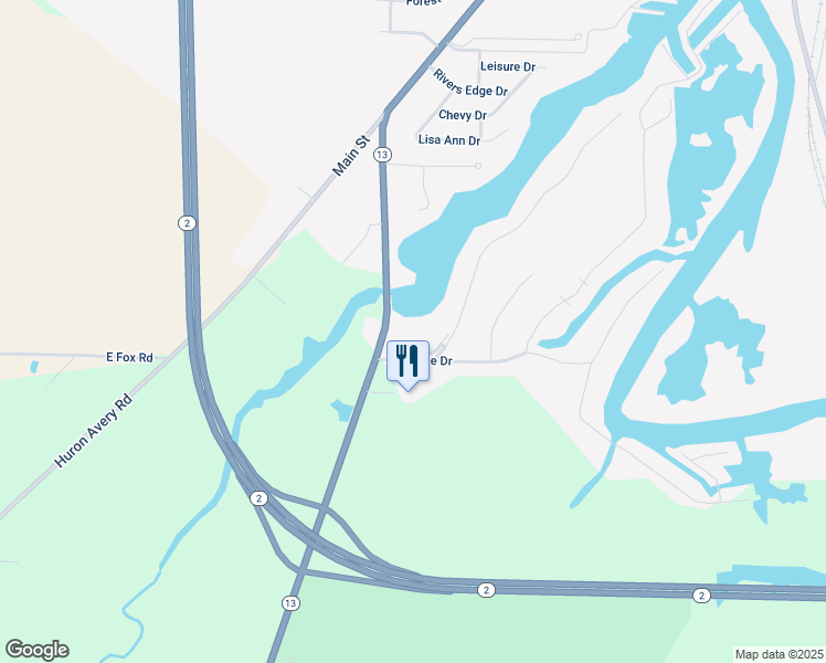 map of restaurants, bars, coffee shops, grocery stores, and more near 519 Riverside Drive in Huron