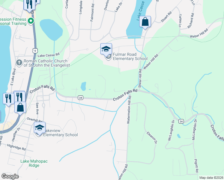 map of restaurants, bars, coffee shops, grocery stores, and more near 19 Old County Road in Carmel