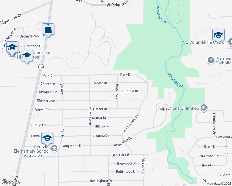 map of restaurants, bars, coffee shops, grocery stores, and more near 2803 Stanfield Drive in Parma