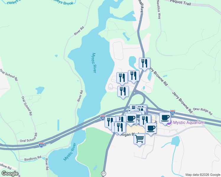 map of restaurants, bars, coffee shops, grocery stores, and more near 24 Whitehall Landing in Stonington