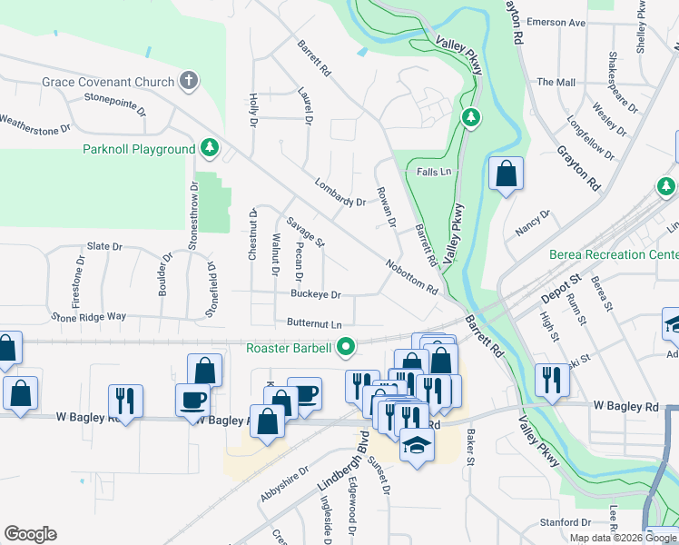 map of restaurants, bars, coffee shops, grocery stores, and more near 311 Savage Street in Berea