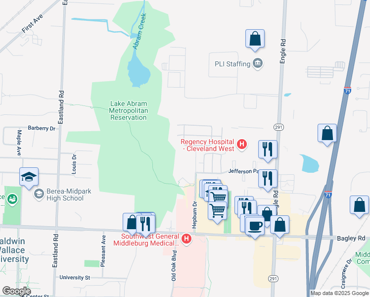 map of restaurants, bars, coffee shops, grocery stores, and more near 18561 Winding Oak Drive in Middleburg Heights