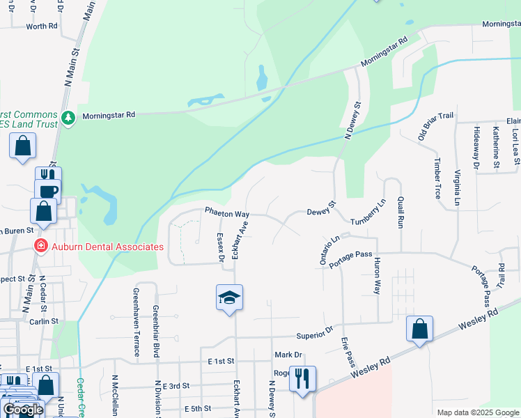 map of restaurants, bars, coffee shops, grocery stores, and more near 1201 Saint Andrews Place in Auburn