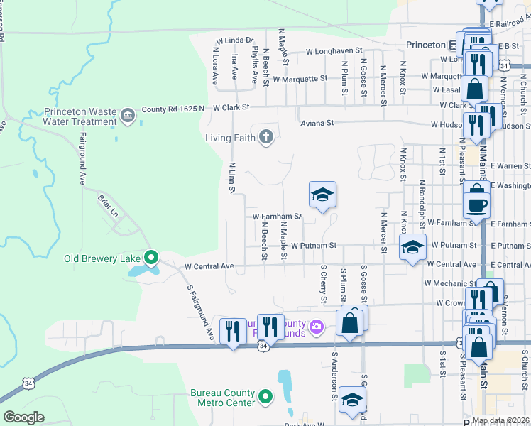 map of restaurants, bars, coffee shops, grocery stores, and more near 1017 West Farnham Street in Princeton