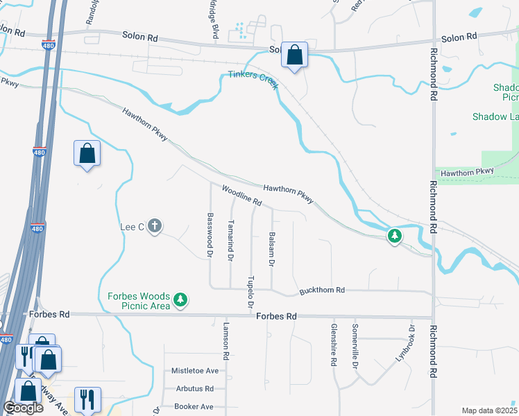 map of restaurants, bars, coffee shops, grocery stores, and more near 6609 Tupelo Drive in Bedford Heights