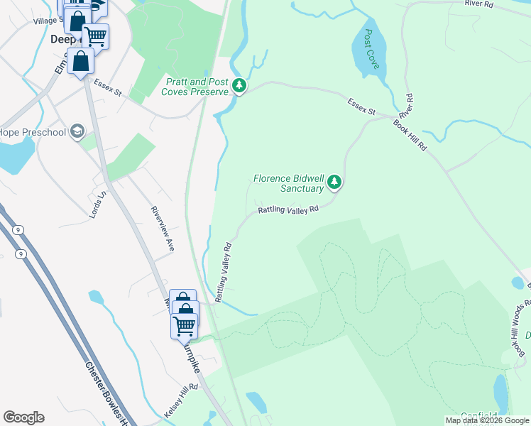 map of restaurants, bars, coffee shops, grocery stores, and more near 106 Rattling Valley Road in Deep River