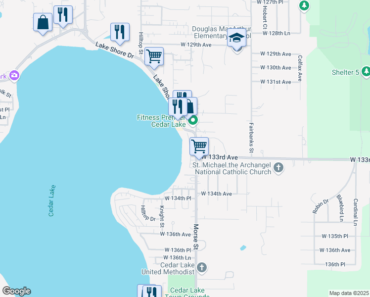 map of restaurants, bars, coffee shops, grocery stores, and more near 13242-13298 Morse St in Cedar Lake