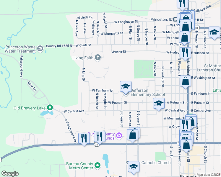 map of restaurants, bars, coffee shops, grocery stores, and more near 913 West Farnham Street in Princeton