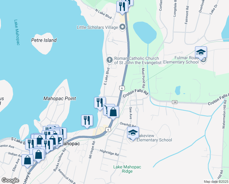 map of restaurants, bars, coffee shops, grocery stores, and more near 8 Miller Avenue in Mahopac