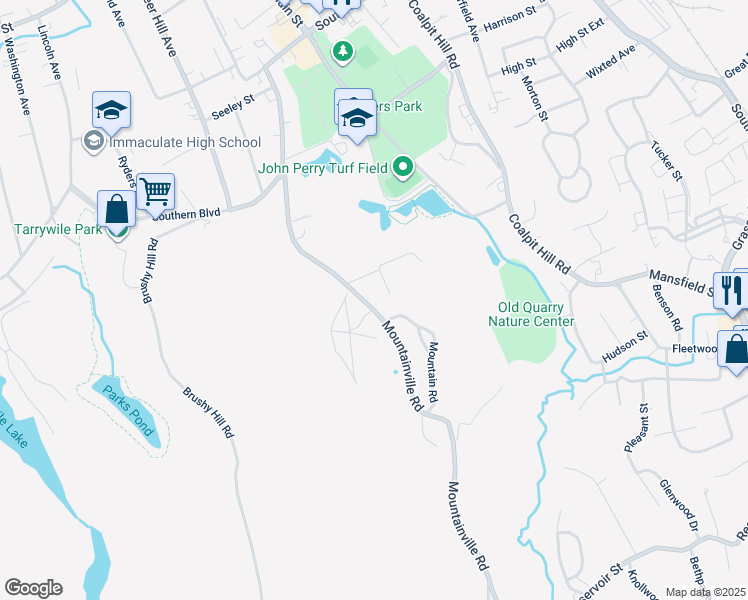 map of restaurants, bars, coffee shops, grocery stores, and more near 46 Mountainville Road in Danbury