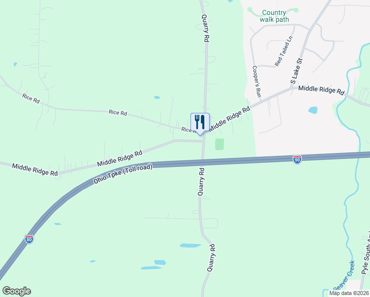 map of restaurants, bars, coffee shops, grocery stores, and more near 48105 Middle Ridge Road in Amherst