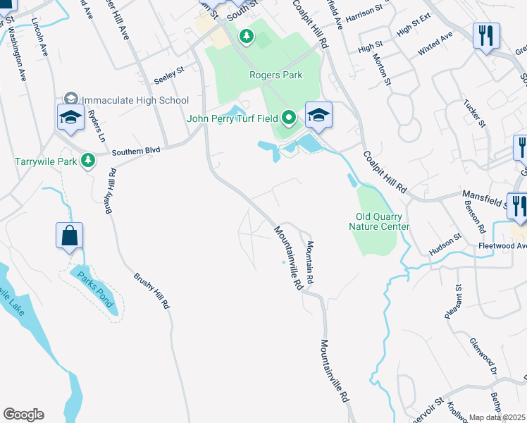 map of restaurants, bars, coffee shops, grocery stores, and more near 46 Mountainville Road in Danbury