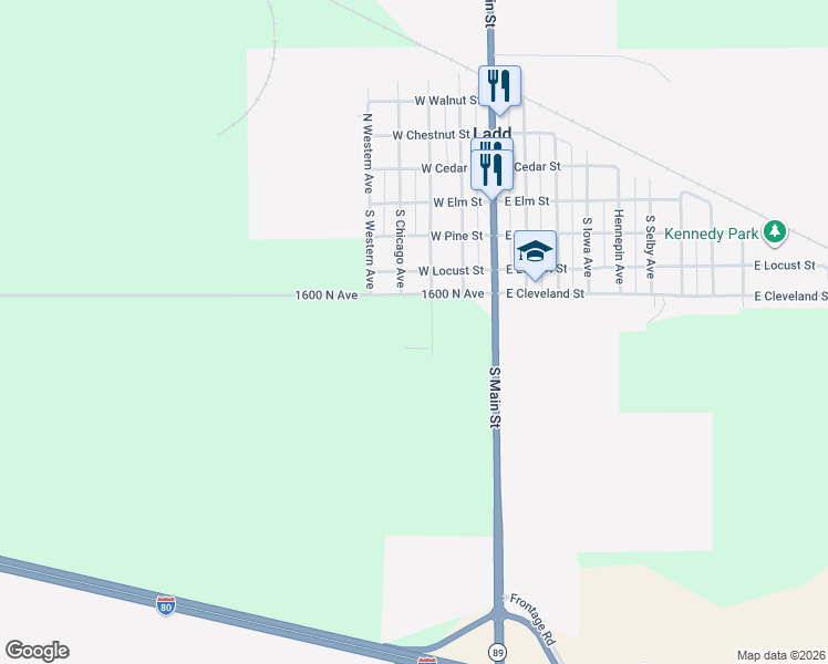 map of restaurants, bars, coffee shops, grocery stores, and more near 332 South Central Avenue in Ladd