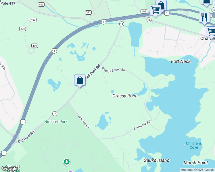 map of restaurants, bars, coffee shops, grocery stores, and more near 4772 Old Post Road in Charlestown