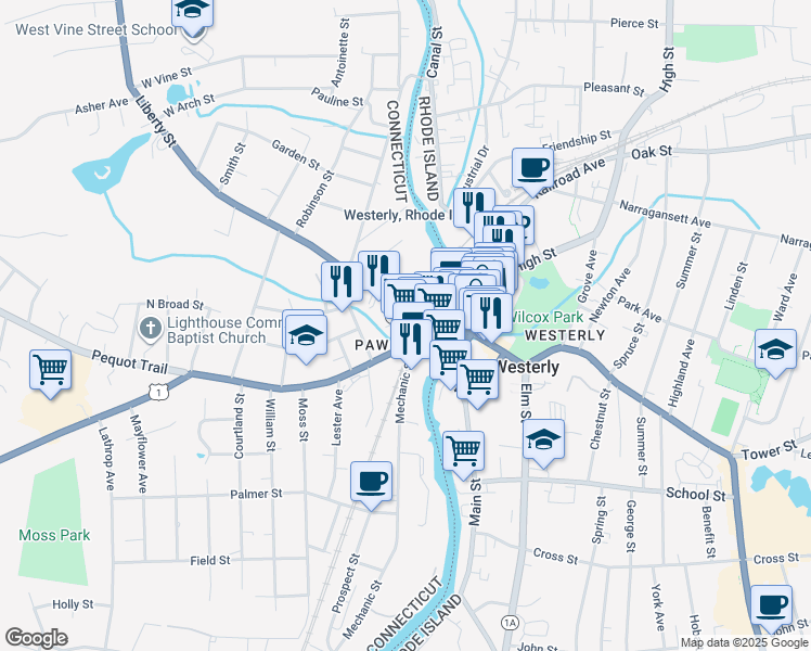 map of restaurants, bars, coffee shops, grocery stores, and more near in Stonington