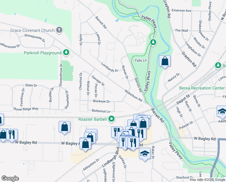 map of restaurants, bars, coffee shops, grocery stores, and more near 311 Savage Street in Berea