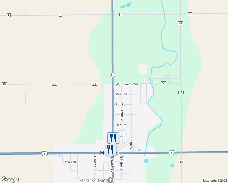 map of restaurants, bars, coffee shops, grocery stores, and more near 115 Reed Street in McClure
