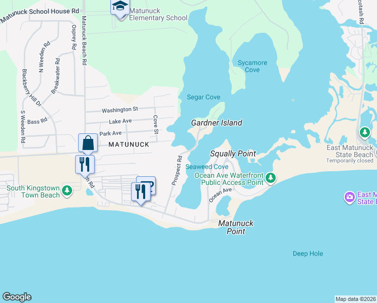 map of restaurants, bars, coffee shops, grocery stores, and more near 206 Prospect Road in South Kingstown