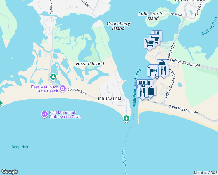 map of restaurants, bars, coffee shops, grocery stores, and more near 15 Champlin Avenue in Narragansett