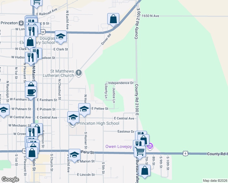 map of restaurants, bars, coffee shops, grocery stores, and more near 704 Independence Drive in Princeton