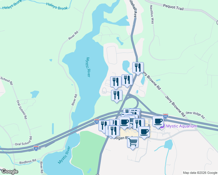 map of restaurants, bars, coffee shops, grocery stores, and more near 9 Fair Acres Lane in Stonington