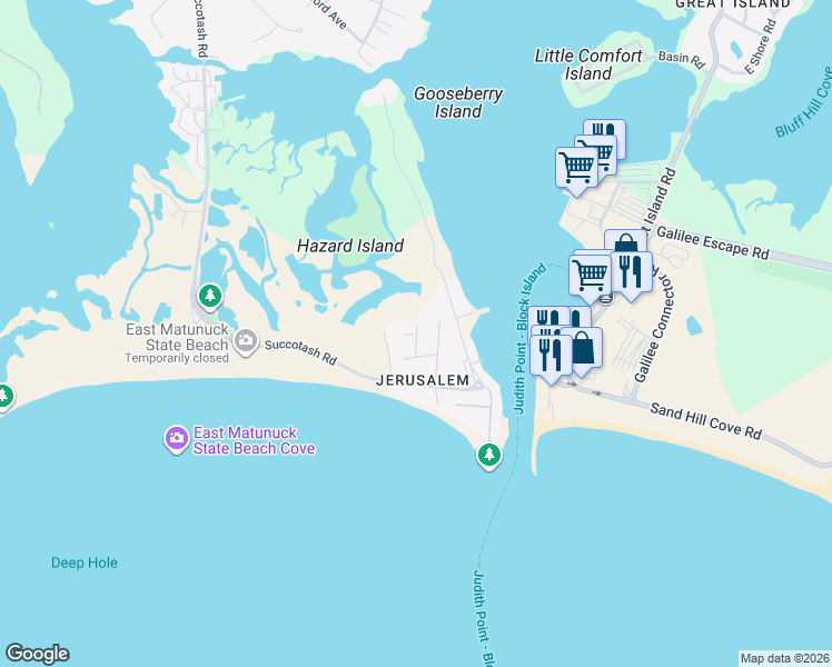 map of restaurants, bars, coffee shops, grocery stores, and more near 13 Brecka Drive in Narragansett