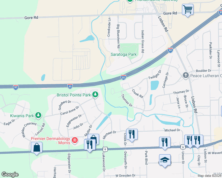 map of restaurants, bars, coffee shops, grocery stores, and more near 1967 Twilight Drive in Morris
