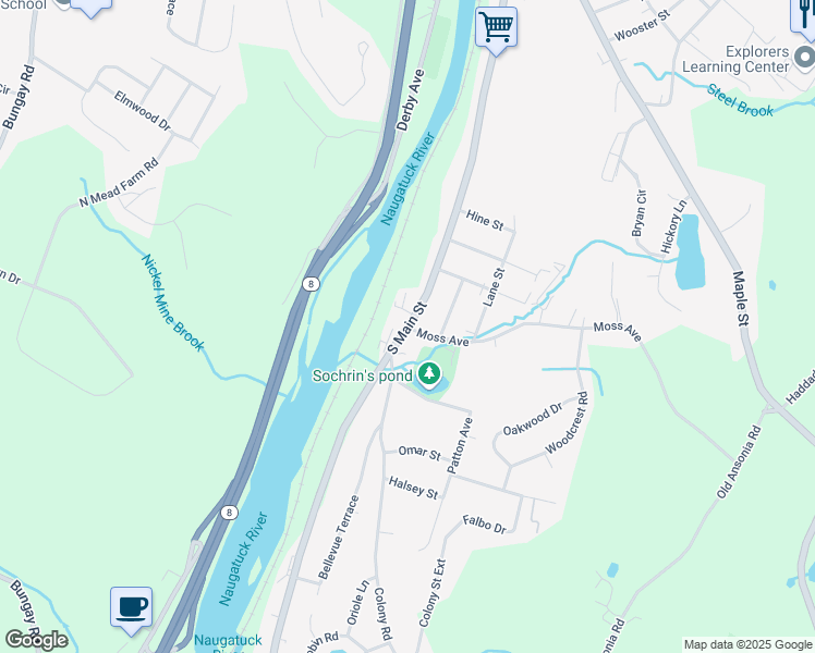 map of restaurants, bars, coffee shops, grocery stores, and more near South Main Street & Moss Avenue in Seymour