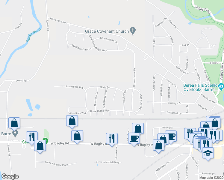 map of restaurants, bars, coffee shops, grocery stores, and more near 113 Slate Drive in Berea