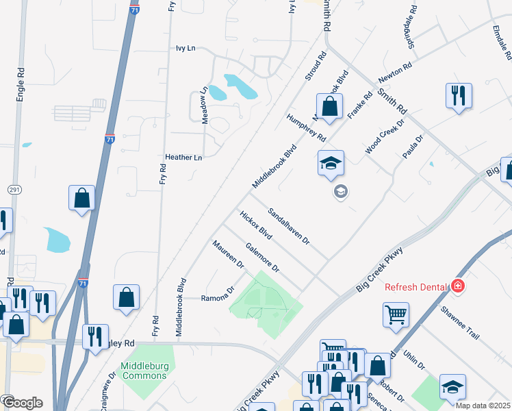 map of restaurants, bars, coffee shops, grocery stores, and more near 15793 Hickox Boulevard in Middleburg Heights