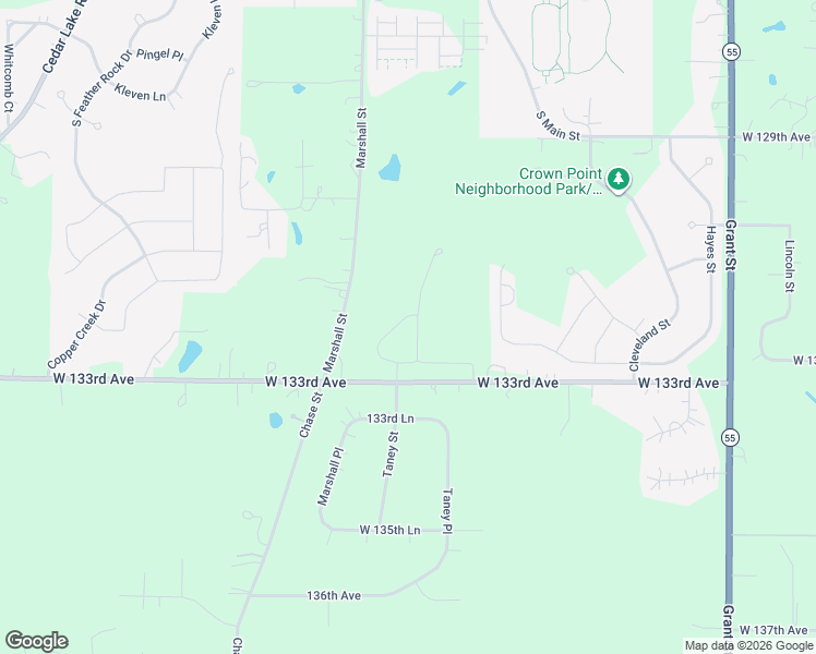 map of restaurants, bars, coffee shops, grocery stores, and more near 13120 Marshall Street in Crown Point