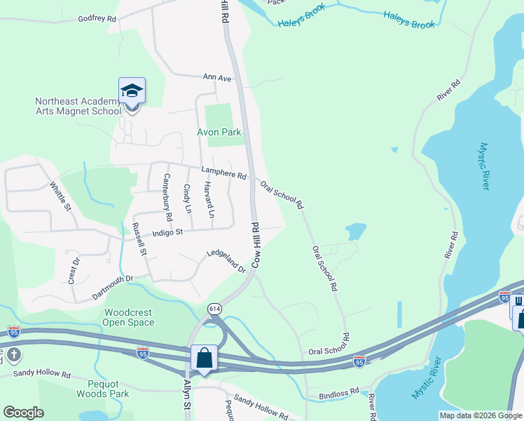 map of restaurants, bars, coffee shops, grocery stores, and more near 366 Cow Hill Road in Groton
