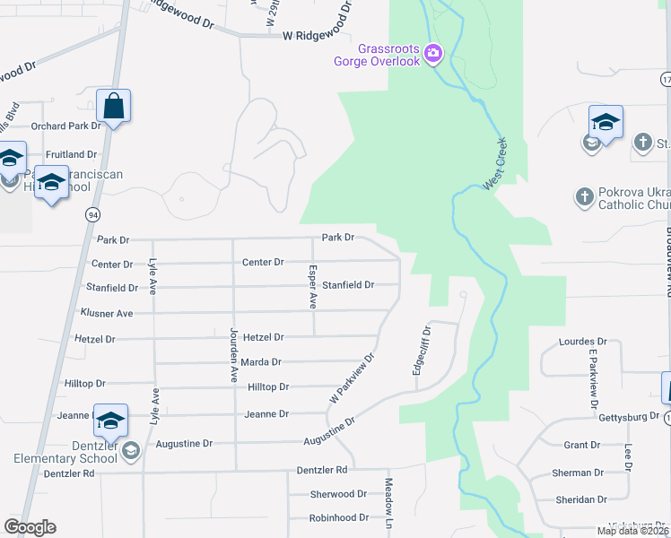 map of restaurants, bars, coffee shops, grocery stores, and more near 2610 Center Drive in Parma