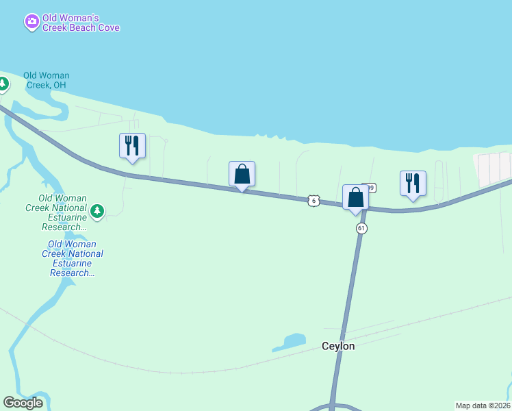 map of restaurants, bars, coffee shops, grocery stores, and more near 2910 Cleveland Road East in Huron