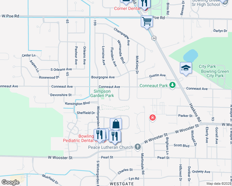 map of restaurants, bars, coffee shops, grocery stores, and more near 1102 Conneaut Avenue in Bowling Green