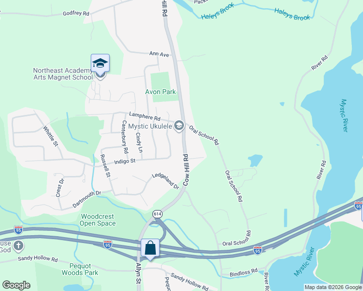 map of restaurants, bars, coffee shops, grocery stores, and more near 366 Cow Hill Road in Groton