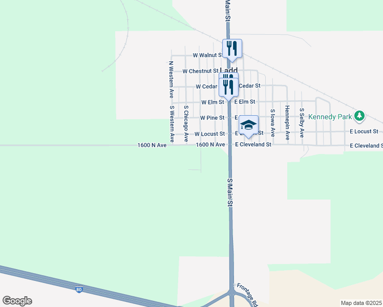 map of restaurants, bars, coffee shops, grocery stores, and more near 357 West Cleveland Street in Ladd