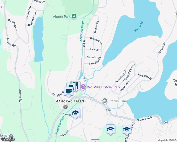 map of restaurants, bars, coffee shops, grocery stores, and more near 56 Hill Street in Mahopac