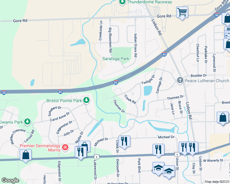 map of restaurants, bars, coffee shops, grocery stores, and more near 800 Twilight Drive in Morris