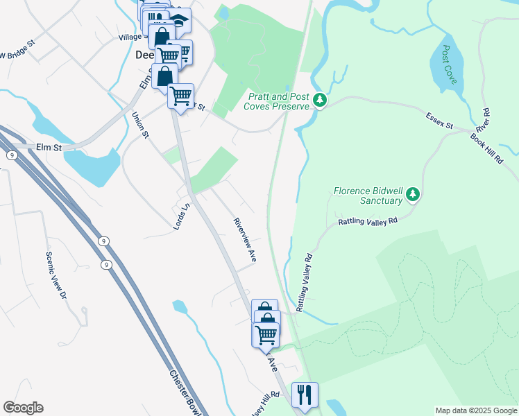 map of restaurants, bars, coffee shops, grocery stores, and more near 29 Belmont Avenue in Deep River