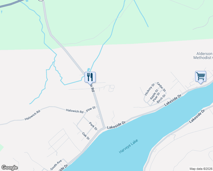 map of restaurants, bars, coffee shops, grocery stores, and more near 157 Noxen Road in Harveys Lake